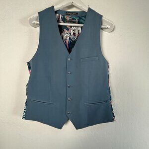 Paisley & Gray Mens Slim Fit Blue Vest w/ French Bulldog Print Back Medium NWOT